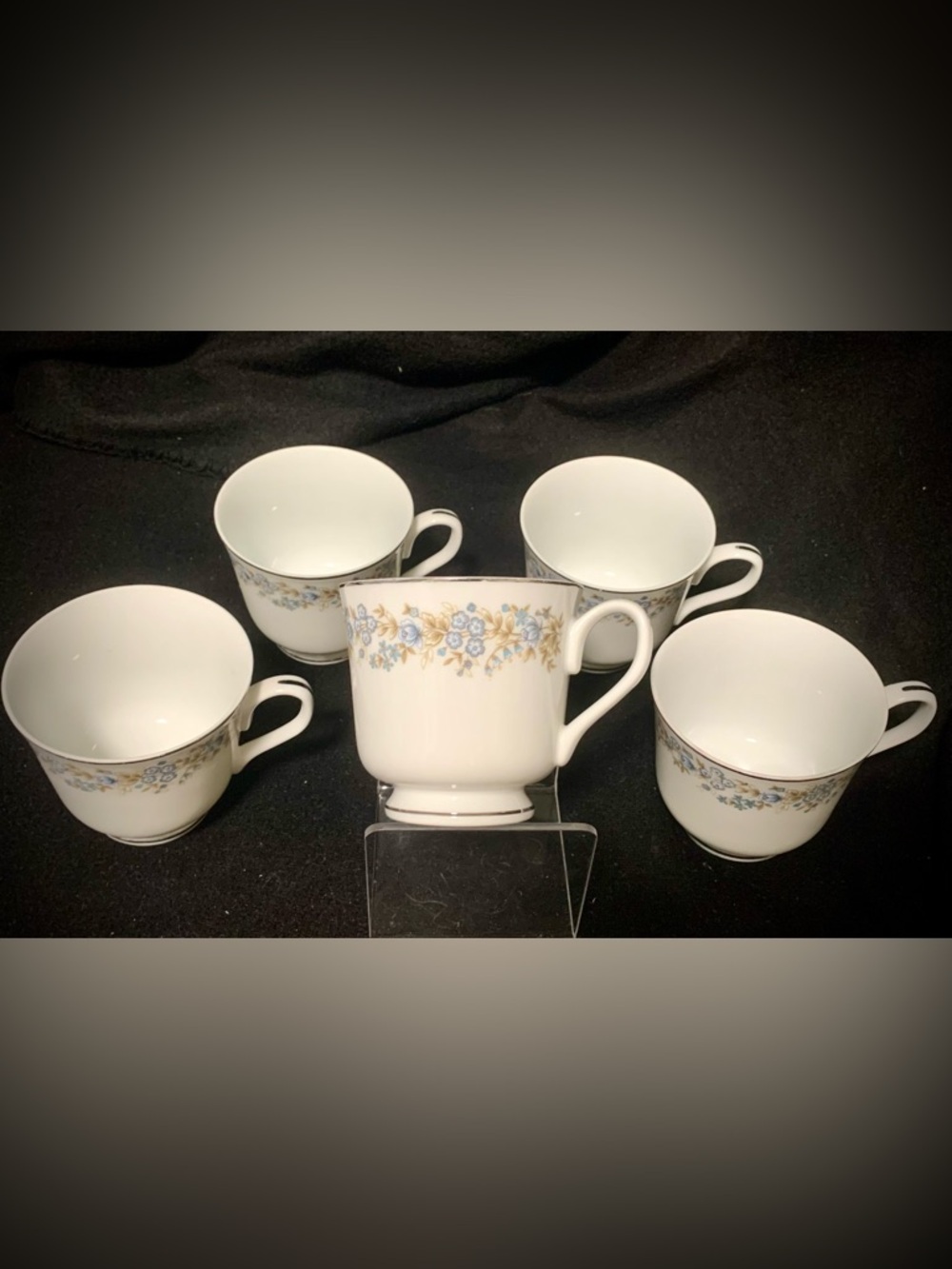 (5) Vintage Oxford “Blue Heaven” Tea Cups Bundle Blue Floral China Cups